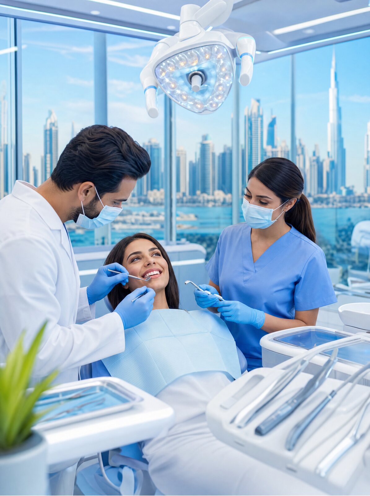 Dentist treating a smiling patient